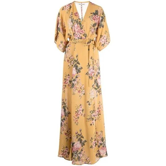 Reformation Winslow Maxi Dress Angelica Floral Yellow XL 100% Viscose Wrap - Picture 2 of 9